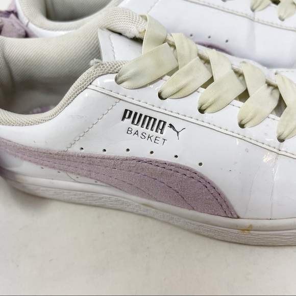PUMA Women’s BASKET SUEDE BOW Sneakers White Patent Winsome Orchid Lavender - Picture 5 of 11